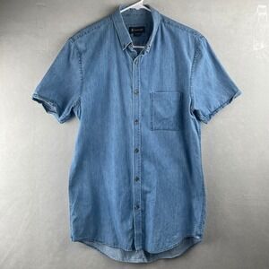 ZANEROBE Blue Denim Short Sleeve Button Up Shirt Pocket Casual Beach Hip Mens M‎
